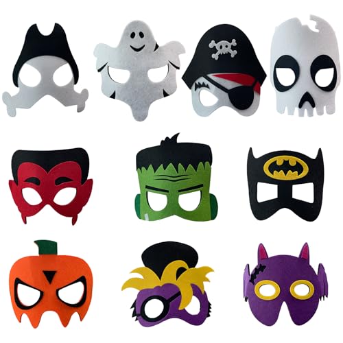 STQDEU 10CS Halloween-Cosplay-Masken,Kinder-Party-Filz-Masken,Halloween-Basteln,Halloween-Filz-Party-Dekorationen,kreative Filz-Masken-Sets für Party-Verkleidung von STQDEU