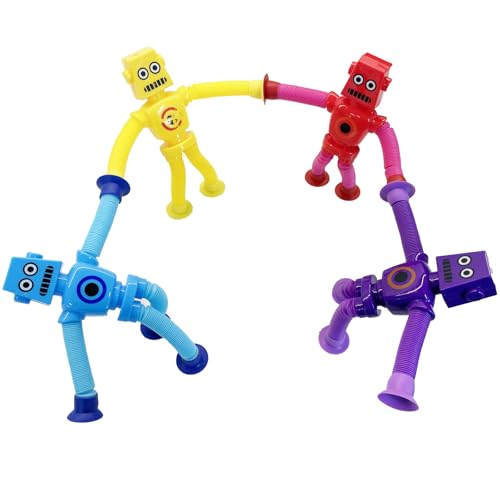 STQDEU Teleskop Saugnapf Robot Spielzeug ,4 Stück Teleskop Saugnapf Robot ,Teleskop Robot mit Saugnäpfen,Kinderfreundliches Spielzeug für Zuhause und Au (Fidget Robot Toy) von STQDEU