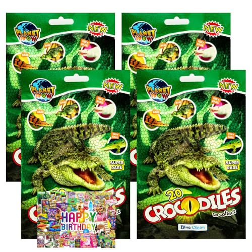 Bundle mit Blue Ocean Crocodiles Sammelfiguren 2025 - Planet Wow Krokodil Figur - Auswahl - Exklusive STRONCARD Geburtstagskarte (4 Tüten) von STRONCARD