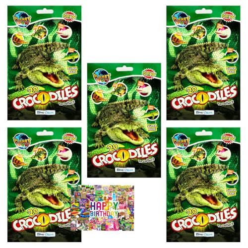 Bundle mit Blue Ocean Crocodiles Sammelfiguren 2025 - Planet Wow Krokodil Figur - Auswahl - Exklusive STRONCARD Geburtstagskarte (5 Tüten) von STRONCARD