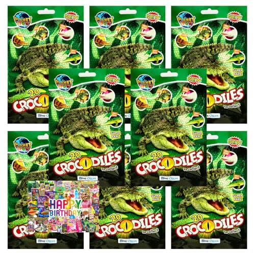 Bundle mit Blue Ocean Crocodiles Sammelfiguren 2025 - Planet Wow Krokodil Figur - Auswahl - Exklusive STRONCARD Geburtstagskarte (8 Tüten) von STRONCARD