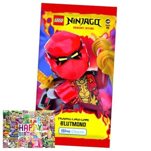 Bundle mit Lego Ninjago Karten Trading Cards Serie 10 - BLUTMOND Sammelkarten (2025) - 1 Booster + Exklusive Geburtstagskarte von STRONCARD