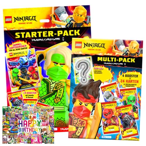 Bundle mit Lego Ninjago Karten Trading Cards Serie 10 - BLUTMOND Sammelkarten (2025) - 1 Starter + 1 Multipack + Exklusive Geburtstagskarte von STRONCARD