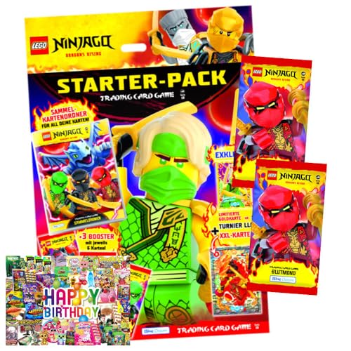 Bundle mit Lego Ninjago Karten Trading Cards Serie 10 - BLUTMOND Sammelkarten (2025) - 1 Starter + 2 Booster + Exklusive Geburtstagskarte von STRONCARD