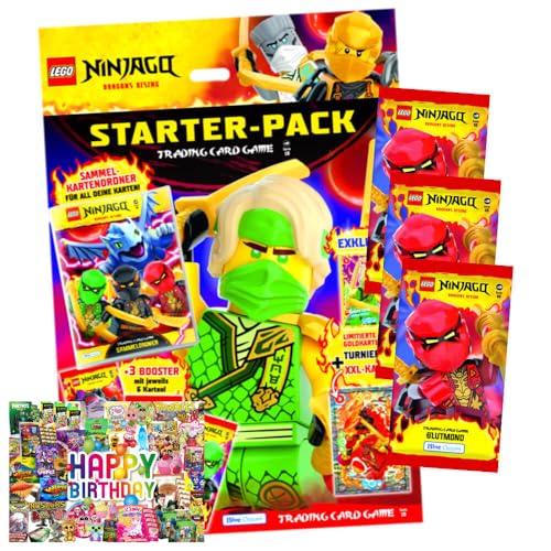 Bundle mit Lego Ninjago Karten Trading Cards Serie 10 - BLUTMOND Sammelkarten (2025) - 1 Starter + 3 Booster + Exklusive Geburtstagskarte von STRONCARD