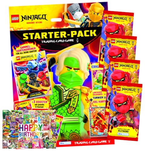 Bundle mit Lego Ninjago Karten Trading Cards Serie 10 - BLUTMOND Sammelkarten (2025) - 1 Starter + 4 Booster + Exklusive Geburtstagskarte von STRONCARD