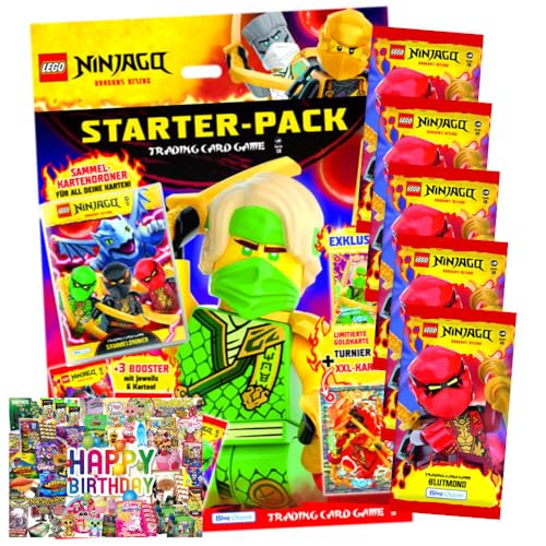 Bundle mit Lego Ninjago Karten Trading Cards Serie 10 - BLUTMOND Sammelkarten (2025) - 1 Starter + 5 Booster + Exklusive Geburtstagskarte von STRONCARD