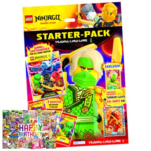 Bundle mit Lego Ninjago Karten Trading Cards Serie 10 - BLUTMOND Sammelkarten (2025) - 1 Starter + Exklusive Geburtstagskarte von STRONCARD