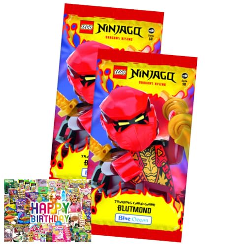 Bundle mit Lego Ninjago Karten Trading Cards Serie 10 - BLUTMOND Sammelkarten (2025) - 2 Booster + Exklusive Geburtstagskarte von STRONCARD