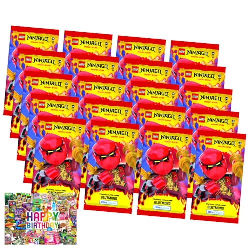 Bundle mit Lego Ninjago Karten Trading Cards Serie 10 - BLUTMOND Sammelkarten (2025) - 20 Booster + Exklusive Geburtstagskarte von STRONCARD