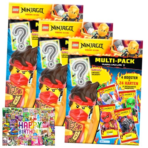 Bundle mit Lego Ninjago Karten Trading Cards Serie 10 - BLUTMOND Sammelkarten (2025) - 3 Multipack + Exklusive Geburtstagskarte von STRONCARD