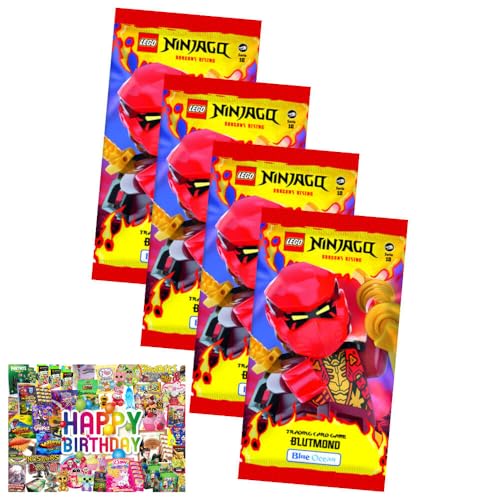 Bundle mit Lego Ninjago Karten Trading Cards Serie 10 - BLUTMOND Sammelkarten (2025) - 4 Booster + Exklusive Geburtstagskarte von STRONCARD