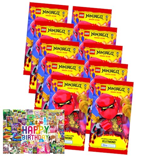 Bundle mit Lego Ninjago Karten Trading Cards Serie 10 - BLUTMOND Sammelkarten (2025) - Auswahl+ Exklusive Geburtstagskarte (10 Booster) von STRONCARD