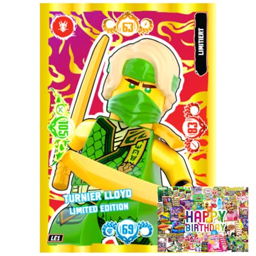 Bundle mit Lego Ninjago Karten Trading Cards Serie 10 - BLUTMOND Sammelkarten (2025) - LE1 Gold Karte + Exklusive Geburtstagskarte von STRONCARD