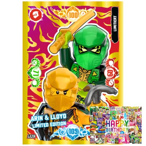 Bundle mit Lego Ninjago Karten Trading Cards Serie 10 - BLUTMOND Sammelkarten (2025) - LE29 Gold Karte + Exklusive Geburtstagskarte von STRONCARD