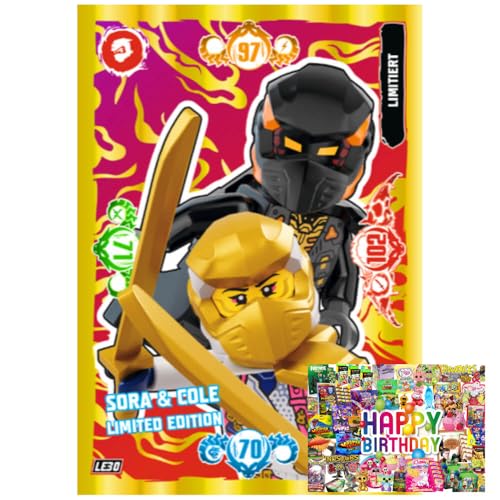 Bundle mit Lego Ninjago Karten Trading Cards Serie 10 - BLUTMOND Sammelkarten (2025) - LE30 Gold Karte + Exklusive Geburtstagskarte von STRONCARD