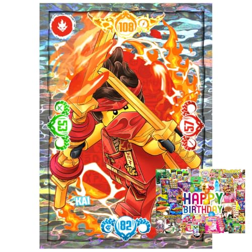 Bundle mit Lego Ninjago Karten Trading Cards Serie 10 - BLUTMOND Sammelkarten (2025) - XXL1 Gold Karte + Exklusive Geburtstagskarte von STRONCARD