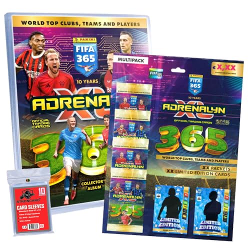 Bundle mit Panini FIFA 365 Karten 2025 - Adrenalyn XL Trading Cards - Exklusive STRONCARD Sammelkarten Hüllen - 1 Mappe + 1 Multipack von STRONCARD