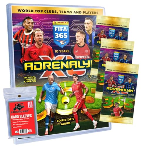 Bundle mit Panini FIFA 365 Karten 2025 - Adrenalyn XL Trading Cards - Exklusive STRONCARD Sammelkarten Hüllen - 1 Mappe + 3 Booster von STRONCARD