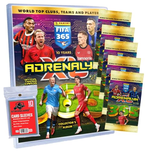 Bundle mit Panini FIFA 365 Karten 2025 - Adrenalyn XL Trading Cards - Exklusive STRONCARD Sammelkarten Hüllen - 1 Mappe + 5 Booster von STRONCARD