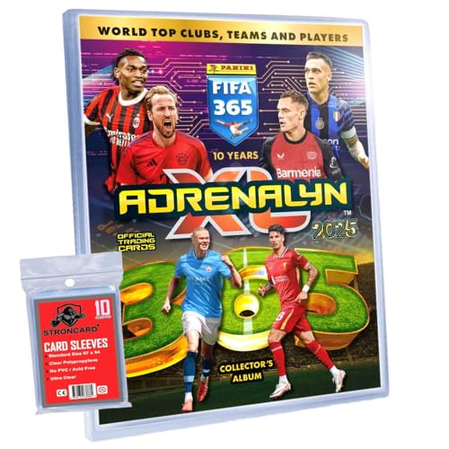 Bundle mit Panini FIFA 365 Karten 2025 - Adrenalyn XL Trading Cards - Exklusive STRONCARD Sammelkarten Hüllen - 1 Sammelmappe von STRONCARD