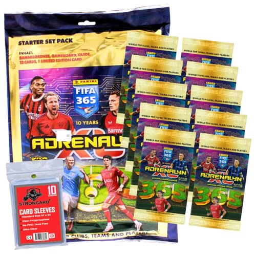 Bundle mit Panini FIFA 365 Karten 2025 - Adrenalyn XL Trading Cards - Exklusive STRONCARD Sammelkarten Hüllen - 1 Starter + 10 Booster von STRONCARD