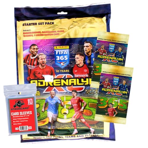 Bundle mit Panini FIFA 365 Karten 2025 - Adrenalyn XL Trading Cards - Exklusive STRONCARD Sammelkarten Hüllen - 1 Starter + 2 Booster von STRONCARD