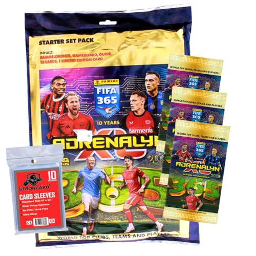 Bundle mit Panini FIFA 365 Karten 2025 - Adrenalyn XL Trading Cards - Exklusive STRONCARD Sammelkarten Hüllen - 1 Starter + 3 Booster von STRONCARD