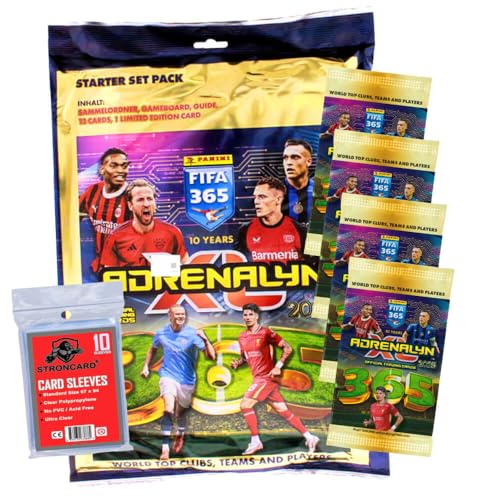 Bundle mit Panini FIFA 365 Karten 2025 - Adrenalyn XL Trading Cards - Exklusive STRONCARD Sammelkarten Hüllen - 1 Starter + 4 Booster von STRONCARD