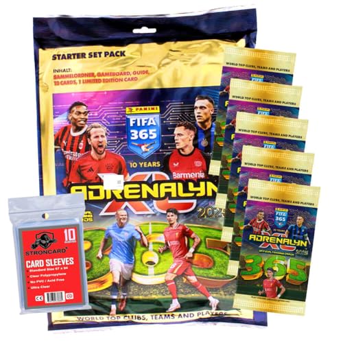 Bundle mit Panini FIFA 365 Karten 2025 - Adrenalyn XL Trading Cards - Exklusive STRONCARD Sammelkarten Hüllen - 1 Starter + 5 Booster von STRONCARD