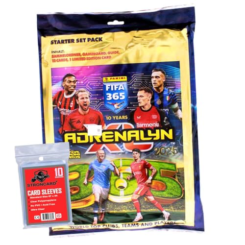 Bundle mit Panini FIFA 365 Karten 2025 - Adrenalyn XL Trading Cards - Exklusive STRONCARD Sammelkarten Hüllen - 1 Starter von STRONCARD