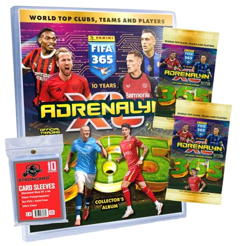 Bundle mit Panini FIFA 365 Karten 2025 - Adrenalyn XL Trading Cards - Exklusive STRONCARD Sammelkarten Hüllen - Auswahl (1 Mappe + 2 Booster) von STRONCARD