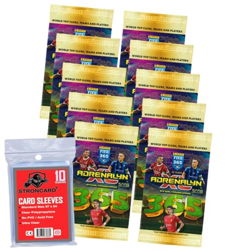 Bundle mit Panini FIFA 365 Karten 2025 - Adrenalyn XL Trading Cards - Exklusive STRONCARD Sammelkarten Hüllen - Auswahl (10 Booster) von STRONCARD