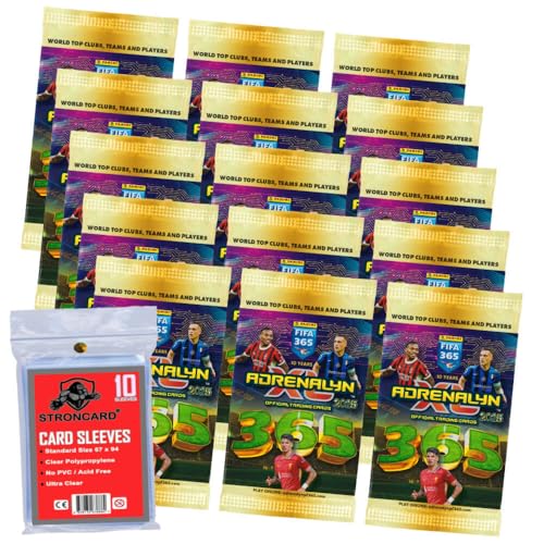 Bundle mit Panini FIFA 365 Karten 2025 - Adrenalyn XL Trading Cards - Exklusive STRONCARD Sammelkarten Hüllen - Auswahl (15 Booster) von STRONCARD