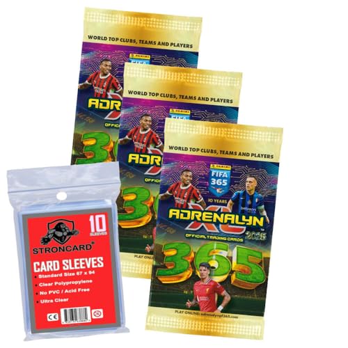 Bundle mit Panini FIFA 365 Karten 2025 - Adrenalyn XL Trading Cards - Exklusive STRONCARD Sammelkarten Hüllen - Auswahl (3 Booster) von STRONCARD