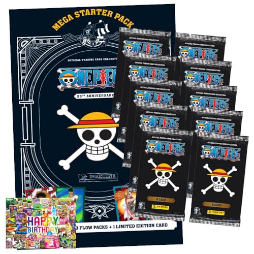 Bundle mit Panini One Piece Karten - Anniversary Sammelkarten (2025) - 1 Starter + 10 Booster + Exklusive Geburtstagskarte von STRONCARD