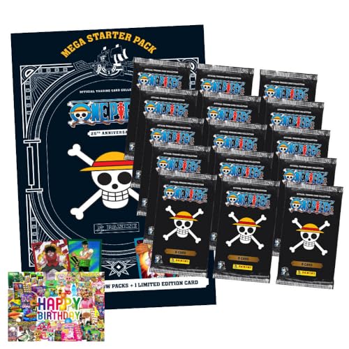 Bundle mit Panini One Piece Karten - Anniversary Sammelkarten (2025) - 1 Starter + 15 Booster + Exklusive Geburtstagskarte von STRONCARD