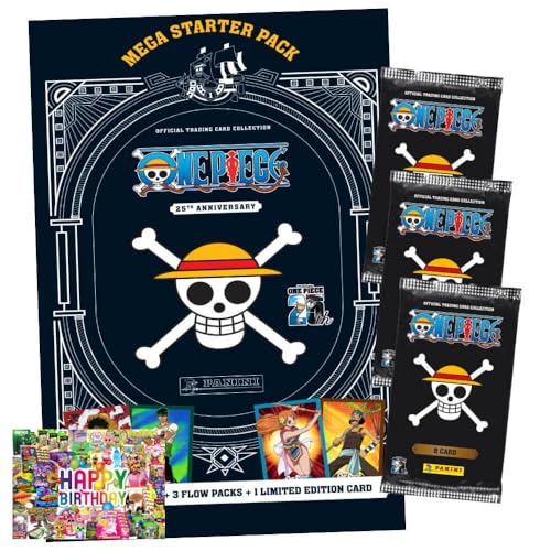 Bundle mit Panini One Piece Karten - Anniversary Sammelkarten (2025) - 1 Starter + 3 Booster + Exklusive Geburtstagskarte von STRONCARD