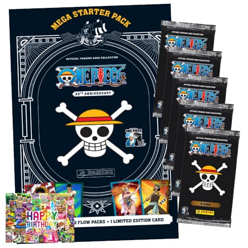 Bundle mit Panini One Piece Karten - Anniversary Sammelkarten (2025) - 1 Starter + 5 Booster + Exklusive Geburtstagskarte von STRONCARD