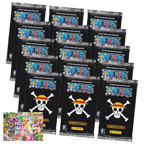 Bundle mit Panini One Piece Karten - Anniversary Sammelkarten (2025) - 15 Booster + Exklusive Geburtstagskarte von STRONCARD