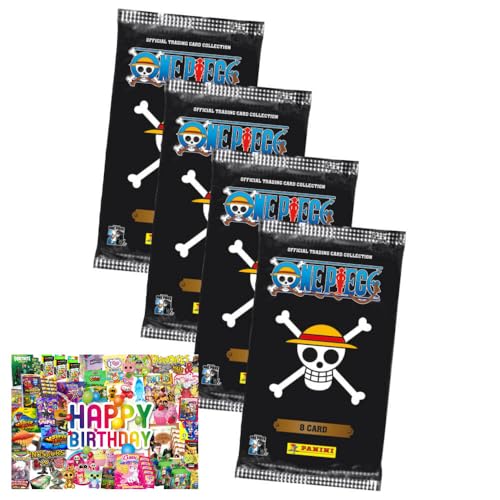 Bundle mit Panini One Piece Karten - Anniversary Sammelkarten (2025) - 4 Booster + Exklusive Geburtstagskarte von STRONCARD