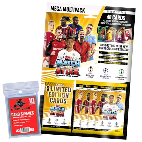 Bundle mit Topps Match Attax Karten Champions League 2024-2025 Trading Cards - Exklusive 10 STRONCARD Sammelkarten Hüllen - 1 Multipack von STRONCARD