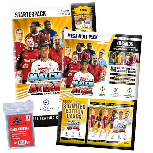 Bundle mit Topps Match Attax Karten Champions League 2024-2025 Trading Cards - Exklusive 10 STRONCARD Sammelkarten Hüllen - 1 Starter + 1 Multipack von STRONCARD