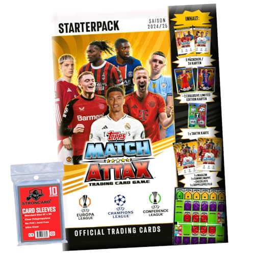 Bundle mit Topps Match Attax Karten Champions League 2024-2025 Trading Cards - Exklusive 10 STRONCARD Sammelkarten Hüllen - 1 Starter von STRONCARD