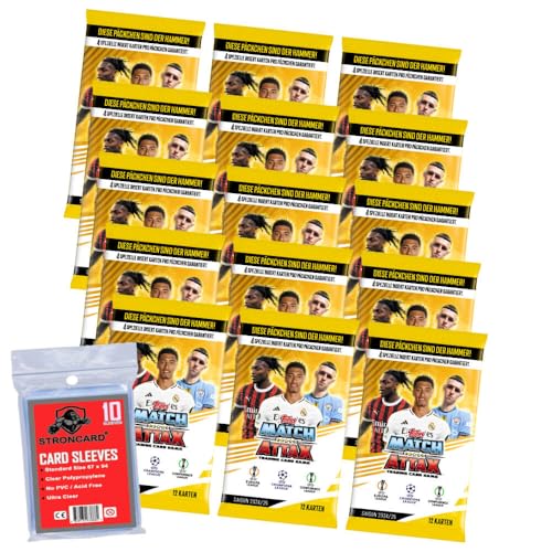 Bundle mit Topps Match Attax Karten Champions League 2024-2025 Trading Cards - Exklusive 10 STRONCARD Sammelkarten Hüllen - 15 Booster von STRONCARD