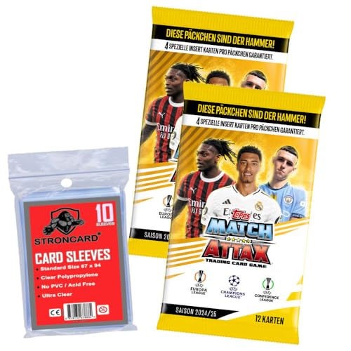 Bundle mit Topps Match Attax Karten Champions League 2024-2025 Trading Cards - Exklusive 10 STRONCARD Sammelkarten Hüllen - 2 Booster von STRONCARD