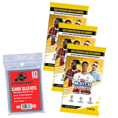 Bundle mit Topps Match Attax Karten Champions League 2024-2025 Trading Cards - Exklusive 10 STRONCARD Sammelkarten Hüllen - 3 Booster von STRONCARD