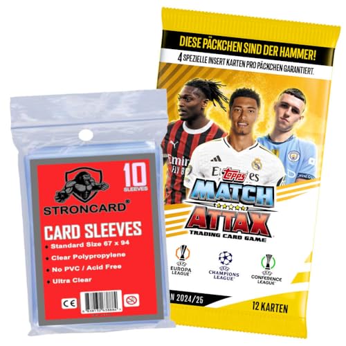 Bundle mit Topps Match Attax Karten Champions League 2024-2025 Trading Cards - Exklusive 10 STRONCARD Sammelkarten Hüllen - Auswahl (1 Booster) von STRONCARD