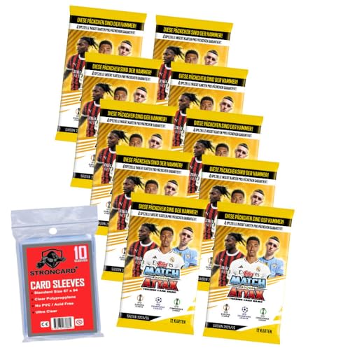 Bundle mit Topps Match Attax Karten Champions League 2024-2025 Trading Cards - Exklusive 10 STRONCARD Sammelkarten Hüllen - Auswahl (10 Booster) von STRONCARD