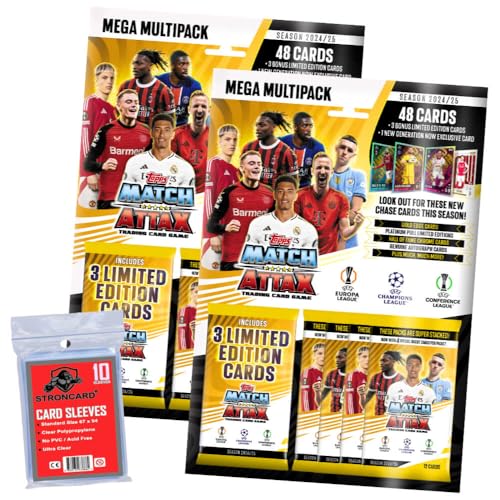 Bundle mit Topps Match Attax Karten Champions League 2024-2025 Trading Cards - Exklusive 10 STRONCARD Sammelkarten Hüllen - Auswahl (2 Multipack) von STRONCARD